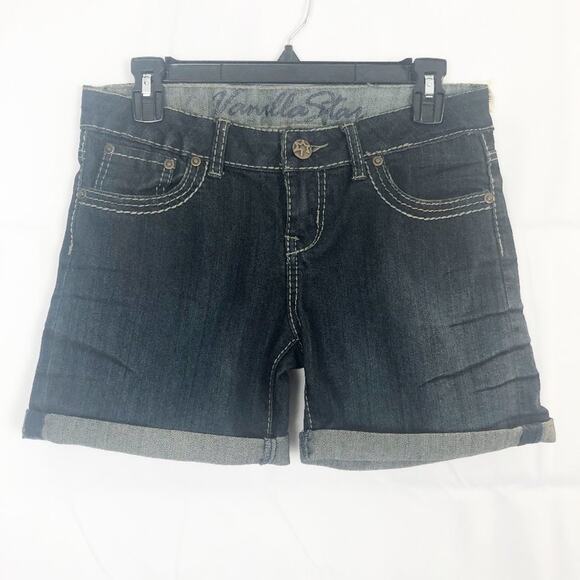 Vanilla Star Juniors Mid Rise Cuffed Jean Shorts Size 7 - Picture 2 of 11